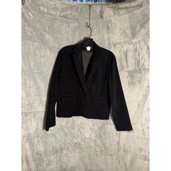 Briggs Jackets & Blazers - Briggs Petite Womens Black Faux Suede Single Button Blazer Jacket Size 6P